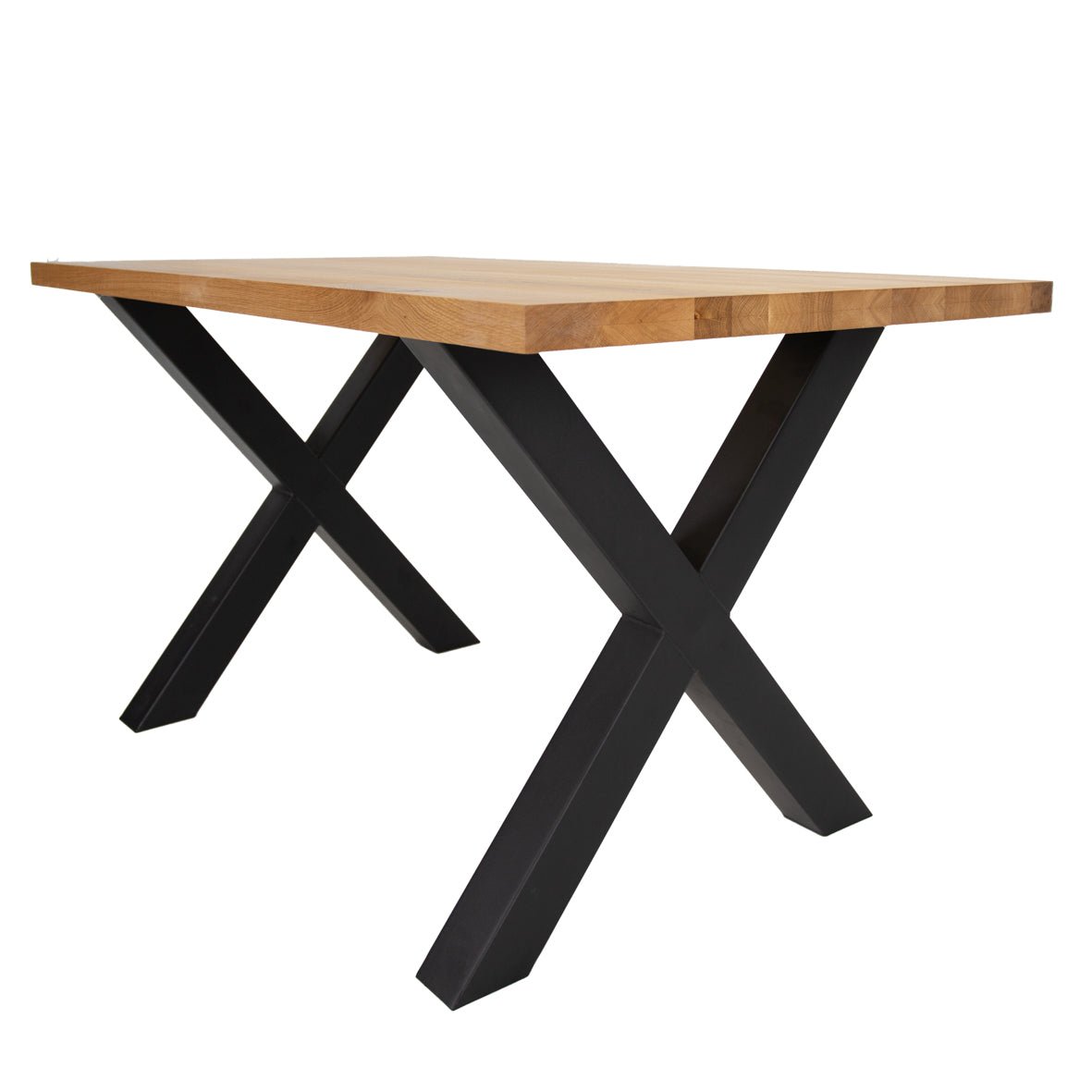 Eettafels - Industriële Eettafel Eikenhout X - poot Zwart Rover - Dimehouse