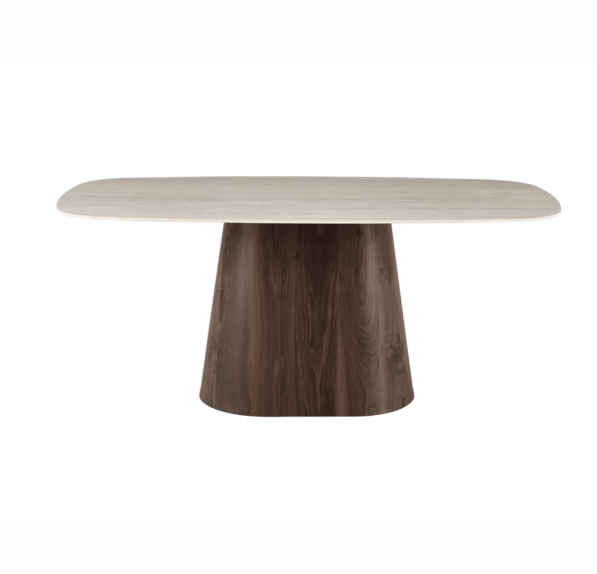 Eettafels-Sintered Stone Marmerlook Travertin Eettafel Lea 180x90 cm - Walnoot Frame - Deens Ovaal-Dimehouse