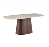 Eettafels-Sintered Stone Marmerlook Travertin Eettafel Lea 180x90 cm - Walnoot Frame - Deens Ovaal-Dimehouse