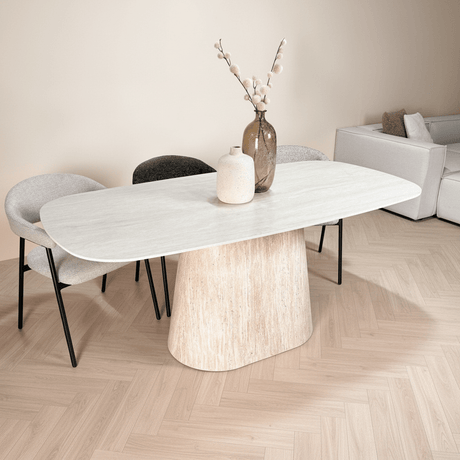 Tavolo da pranzo in travertino effetto marmo in pietra sinterizzata Lea 180x90 cm - ovale danese