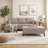 Banken - Slaapbank champagne stof - hoekbank inclusief hocker - Links - Bella - Dimehouse