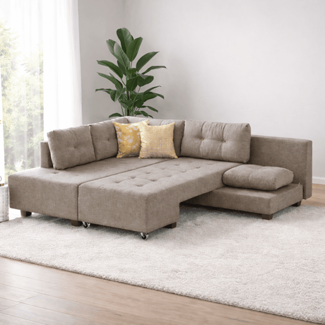 Divano letto tessuto tortora - XL 280x206 cm - con ruote - Sinistra - Manama