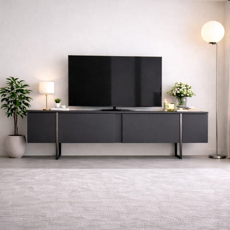 Mobile TV Antracite Lusso 180x50x30 - Cornice Argento