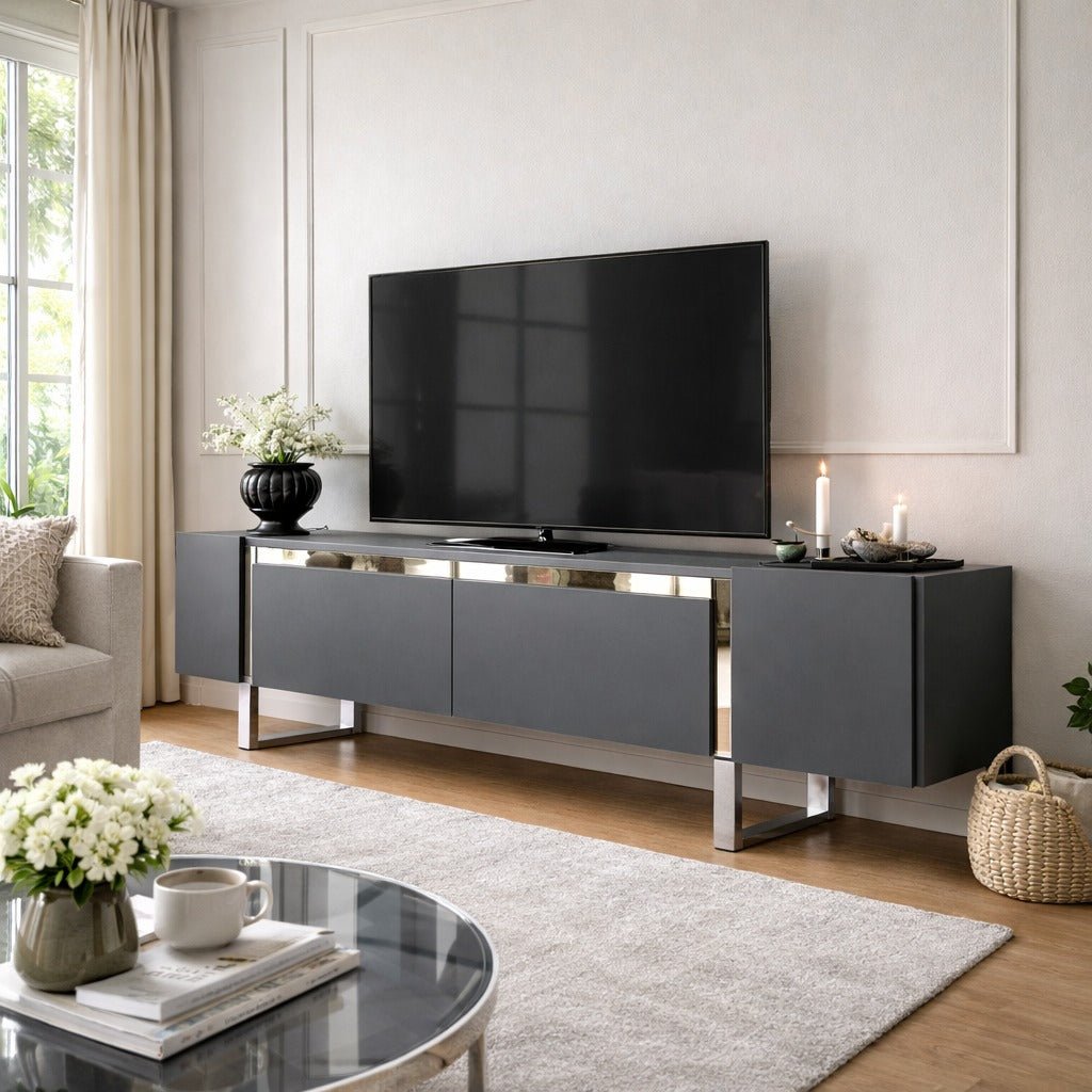 TV Meubels - TV Meubel Antraciet Yildiz 180x50x30 - Zilver Frame - Dimehouse