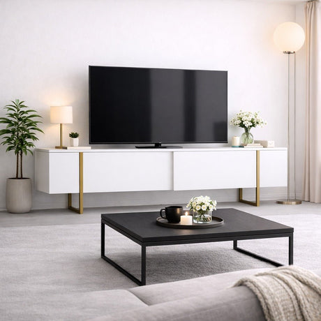 Mobile TV Luxury Bianco Oro Melaminico 180x50x30 cm