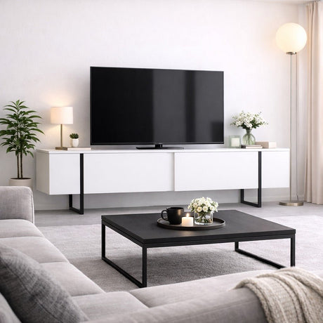 Mobile TV Lusso Bianco Nero Melaminico 180x50x30 cm