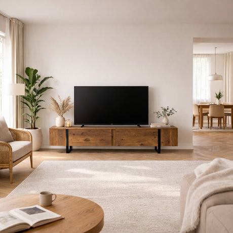 Mobile TV Melamina Naturale Cornice Nera 180x50x29,5 cm - Blitz