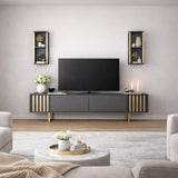 TV Meubels - TV Meubel Set Gold Line Antraciet Zwart Melamine 180x48x30 cm - Dimehouse