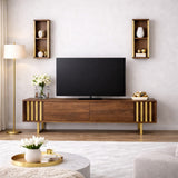 TV Meubels - TV Meubel Set Gold Line Walnoot Zwart Melamine 180x48x30 cm - Dimehouse