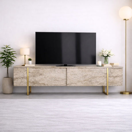 Mobile TV Travertino Luxury 180x50x30 - Cornice Dorata