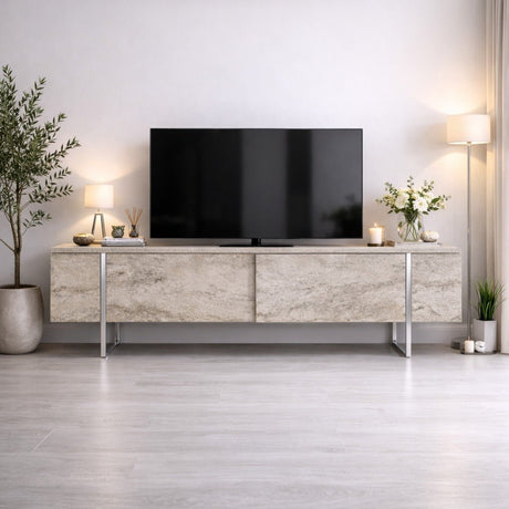 Mobile TV Travertino Luxury 180x50x30 - Cornice Argento