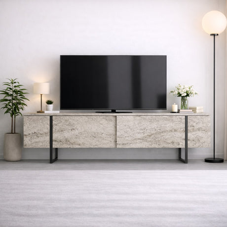 Mobile TV Travertino Luxury 180x50x30 - Cornice Nera