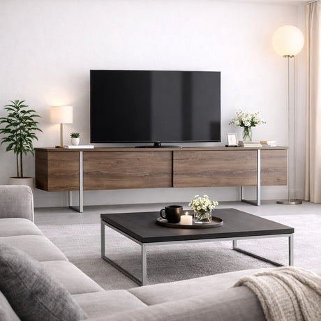 Mobile TV Noce Lusso 180x50x30 - Cornice Argento