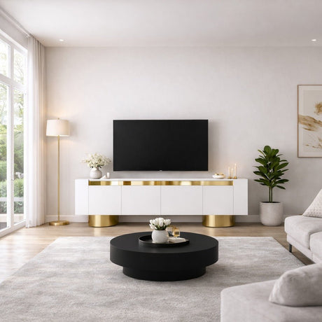 Mobile TV Bianco Bohemia 180x50x30 - Cornice Dorata