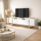 TV Meubels - TV Meubel Wit Yildiz 180x50x30 - Gouden Frame - Dimehouse