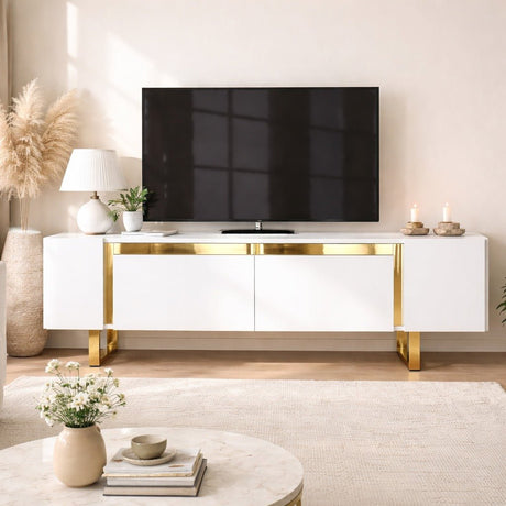 Mobile TV Bianco Yildiz 180x50x30 - Cornice Dorata