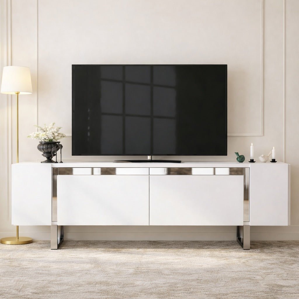 TV Meubels - TV Meubel Wit Yildiz 180x50x30 - Zilver Frame - Dimehouse
