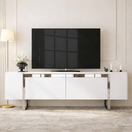 Mobile TV bianco Yildiz 180x50x30 - Cornice argento