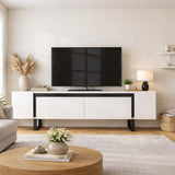 TV Meubels - TV Meubel Wit Yildiz 180x50x30 - Zwart Frame - Dimehouse