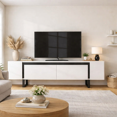 Mobile TV bianco Yildiz 180x50x30 - Telaio nero