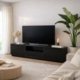 TV Meubels - TV Meubel Zwart Melamine - drie kastjes - 160x42x29,5 cm - Flare - Dimehouse