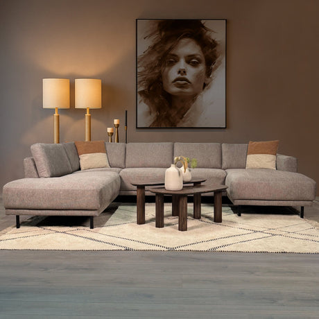 Moderne U-Bank Hoekbank Taupe Stof - Links - 310x197x142 cm - Aniko