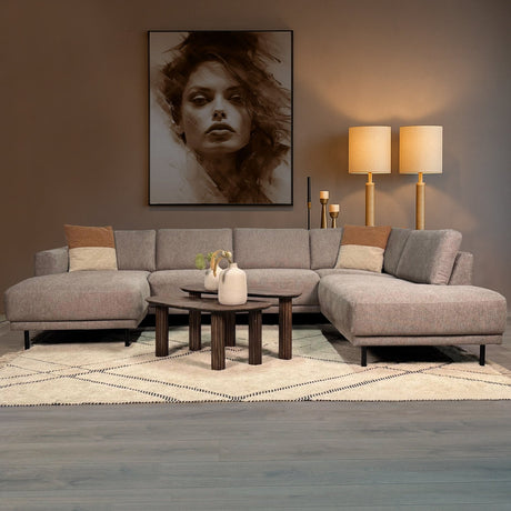 Moderne U-Bank Hoekbank Taupe Stof -Rechts - 310x197x142 cm - Aniko