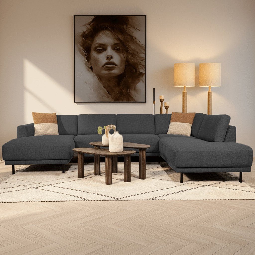 Divano angolare moderno U-Sofa in tessuto antracite - destro - 310x197x142 cm - Aniko