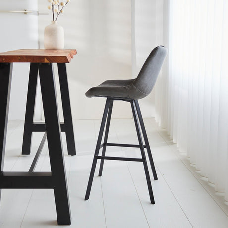 Sgabello da bar industriale Juno Antracite Ecopelle - Altezza seduta 70 cm - Senza braccioli