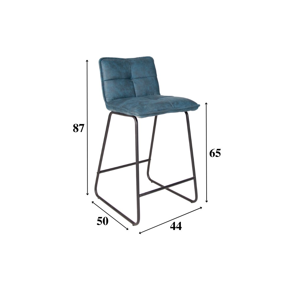 Barkrukken - Industriële Barkruk Blauw Jelle Microvezel Stof - Zithoogte 65 cm - Zonder Arm - Dimehouse