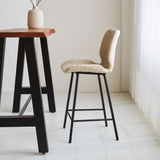 Barkrukken - Beau Barkruk Beige Chenille Stof - 67 cm Zithoogte - Zonder Armleuningen - Dimehouse