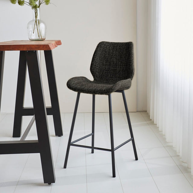 Barkrukken - Beau Barkruk Zwart Chenille Stof - 67 cm Zithoogte - Zonder Armleuningen - Dimehouse