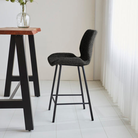 Sgabello da bar Beau Tessuto ciniglia nero - Altezza seduta 67 cm - Senza braccioli