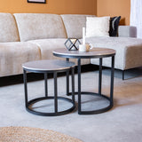 Salontafels - Ronde Salontafel Set van 2 Sintered Stone Marmerlook Paige Grijs - Dimehouse