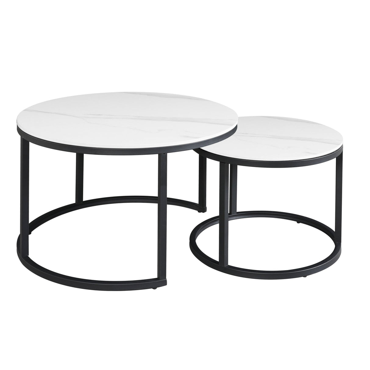 Salontafels - Salontafel set van 2 Trevor marmer wit rond - Dimehouse