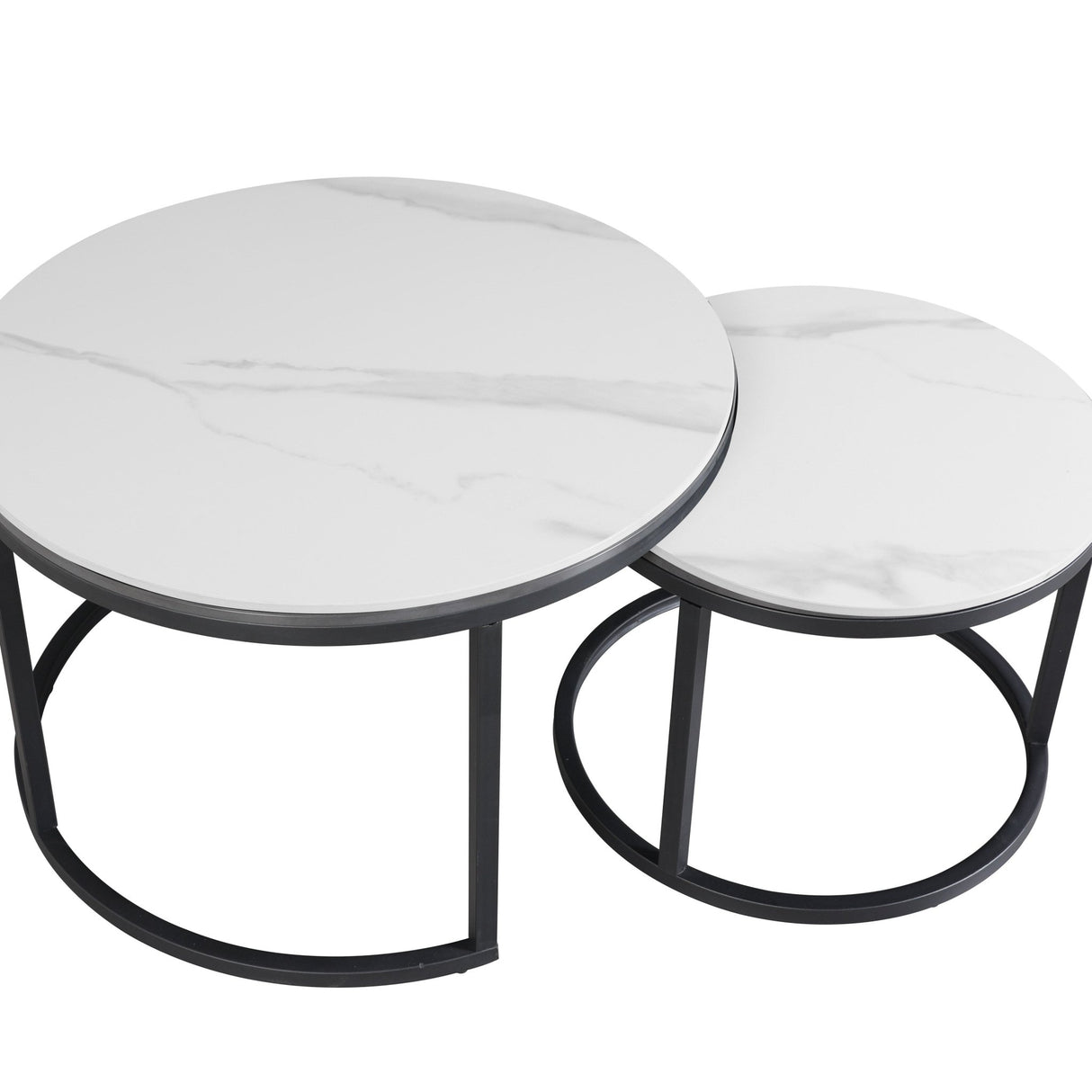 Salontafels - Salontafel set van 2 Trevor marmer wit rond - Dimehouse