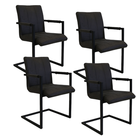 Eetkamerstoelen - Set van 4 Industriële Eetkamerstoelen Jackson Antraciet - Microvezel - Met Armleuningen - Dimehouse