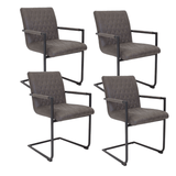 Eetkamerstoelen - Set van 4 Eetkamerstoelen Dean Industrieel Antraciet - Microvezel Stof - Met Armleuningen - Dimehouse