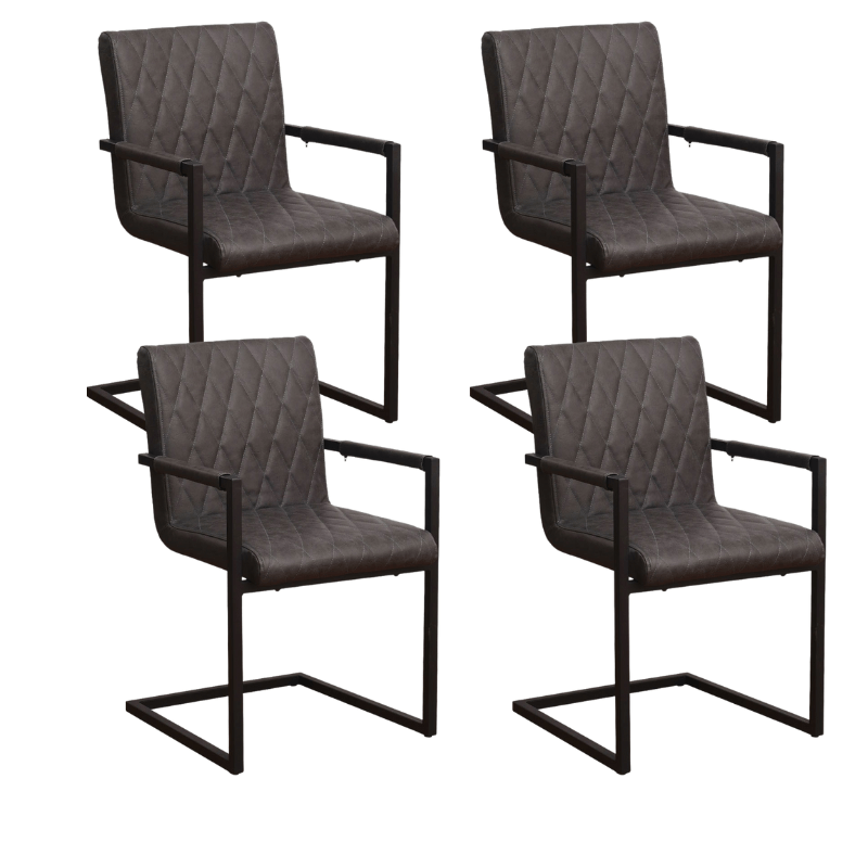 Set di 4 sedie da pranzo Ruben Industrial Antracite - Ecopelle - Con braccioli
