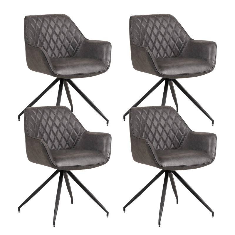Eetkamerstoelen - Set van 4 Industriële Eetkamerstoelen Gian Antraciet - Met Armleuningen - Dimehouse
