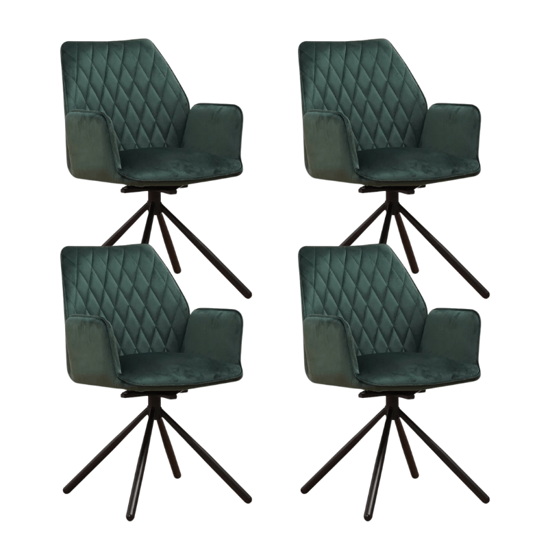 Set di 4 sedie da pranzo girevoli Novan Velluto Verde – Girevole di 180°