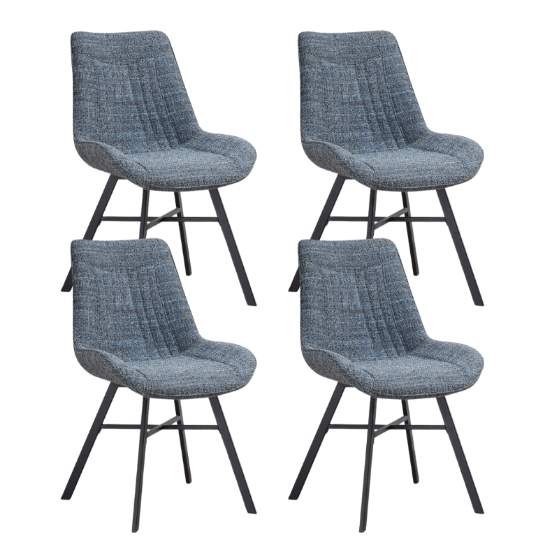 Set di 4 sedie da pranzo Jada in tessuto ciniglia blu - Senza braccioli