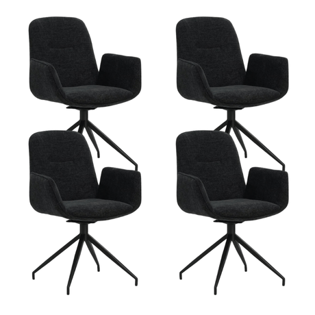 Eetkamerstoelen - Set van 4 Draaibare Eetkamerstoelen Nela Chenille Zwart - Met Armleuningen - Dimehouse