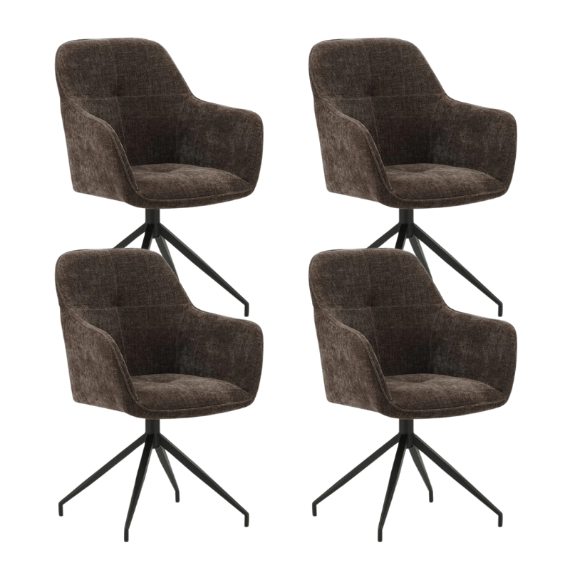 Set di 4 sedie da pranzo girevoli Camiel Brown Ciniglia