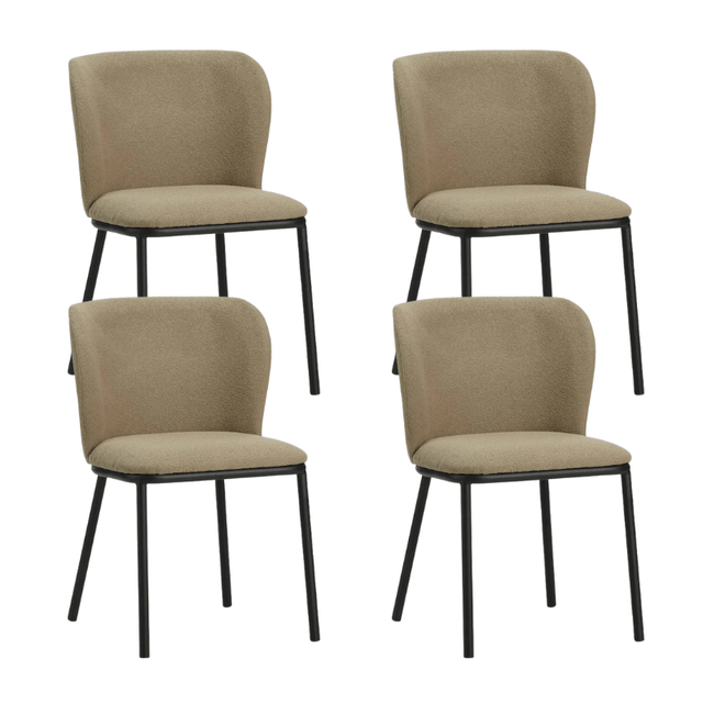 Eetkamerstoelen - Set van 4 Eetkamerstoelen Tess Taupe Bouclé Stof - Zonder Armleuningen - Dimehouse