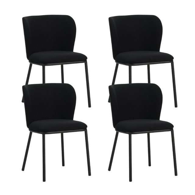 Eetkamerstoelen - Set van 4 Eetkamerstoelen Tess Zwart Bouclé Stof - Zonder Armleuningen - Dimehouse