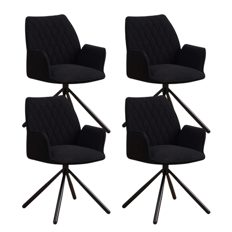 Eetkamerstoelen - Set van 4 Draaibare Eetkamerstoelen Novan Zwart Bouclé – 180° Draaibaar - Dimehouse