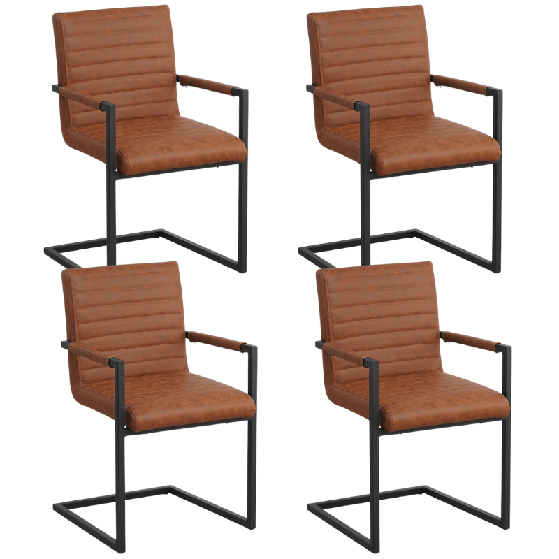 Eetkamerstoelen - Set van 4 Eetkamerstoelen Kuba Industrieel Cognac - Kunstleer - Met Armleuningen - Dimehouse