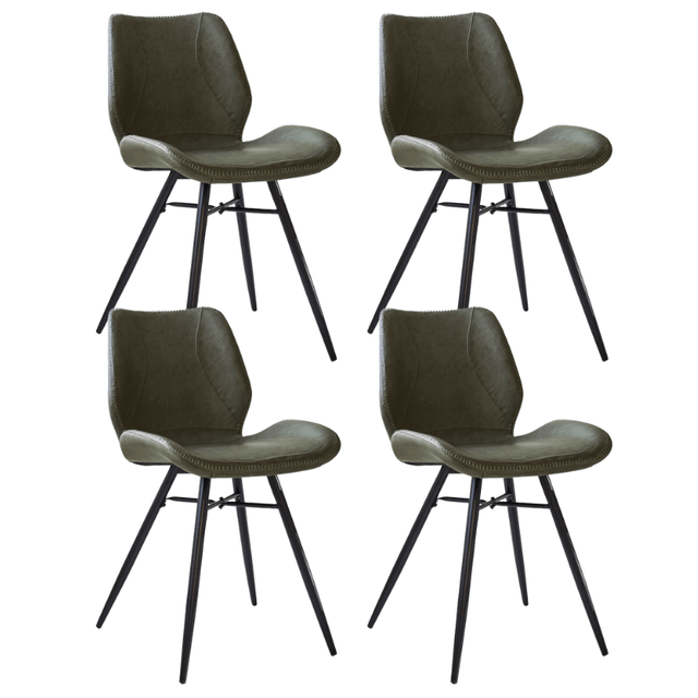 Eetkamerstoelen - Set van 4 Eetkamerstoelen Beau Industrieel Groen Kunstleer - Zonder Armleuningen - Dimehouse
