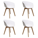 Eetkamerstoelen - Set van 4 Eetkamerstoelen Herning Scandinavisch Wit – Kunststof en Beukenhout - Dimehouse
